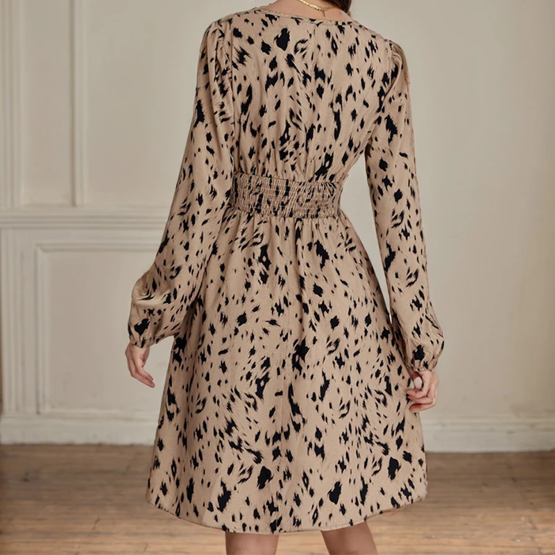 Robe taille haute imprimée léopard pour femme, pull bohème, chemise décontractée, robes de soirée, streetwear élégant, mode