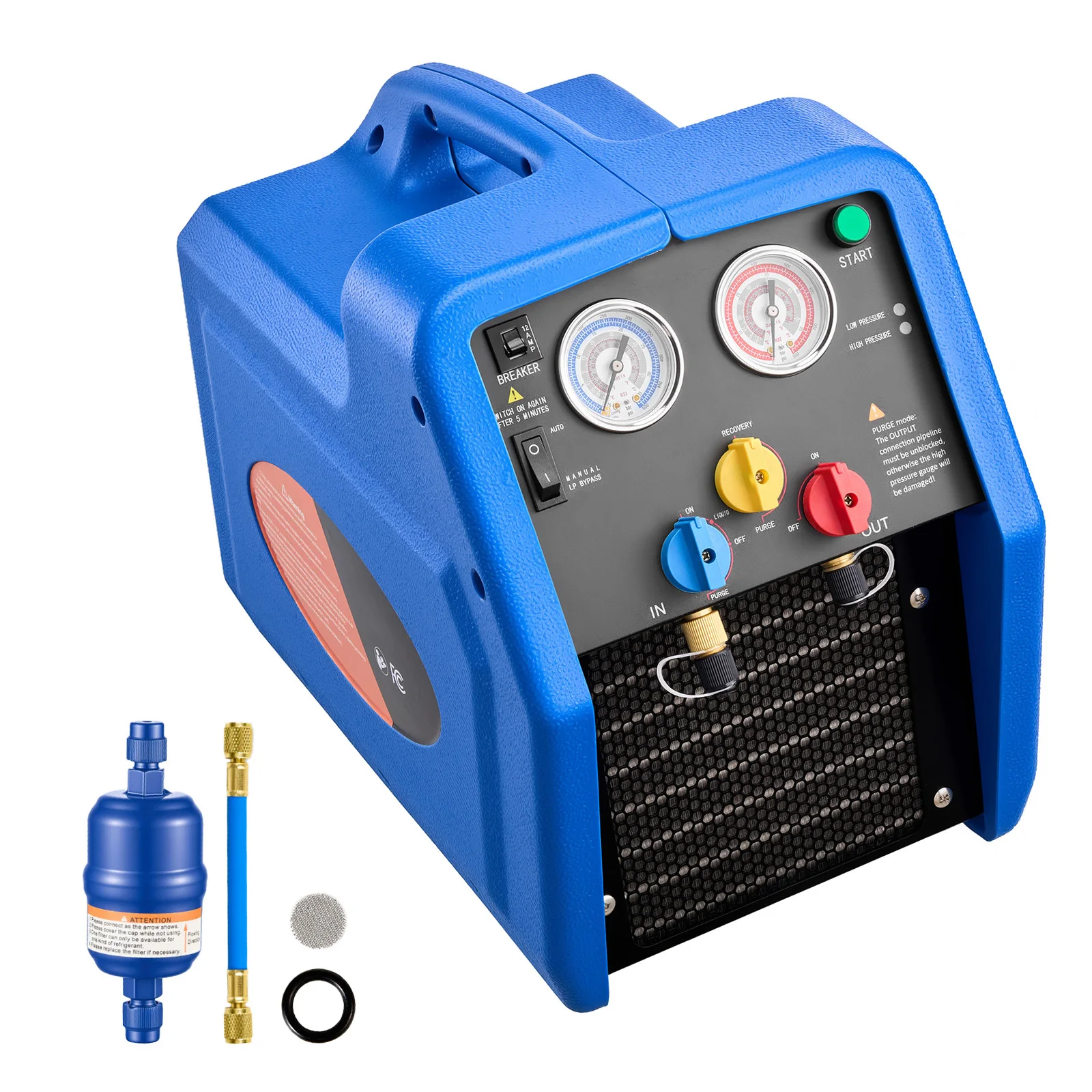 SucceBuy Macchina Portatile per il Recupero del Refrigerante 3/4 HP 1HP 110V 60Hz 1750 RPM Monocilindrica/Bicilindrica AC per Liquido e Vapore Automobilistico