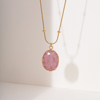 NIMAI Official-website Pink Natural Stone Pendant Necklace Women Stainless Steel Oval Celestial Black Onyx Charm Necklaces