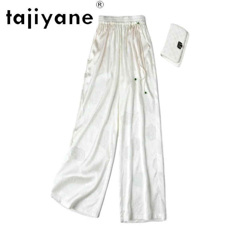 

Широкие брюки TAJIYANE из 93% шелка тутового шелкопряда для женщин, элегантные, в новом китайском стиле, жаккардовые, весна 2026, женская одежда