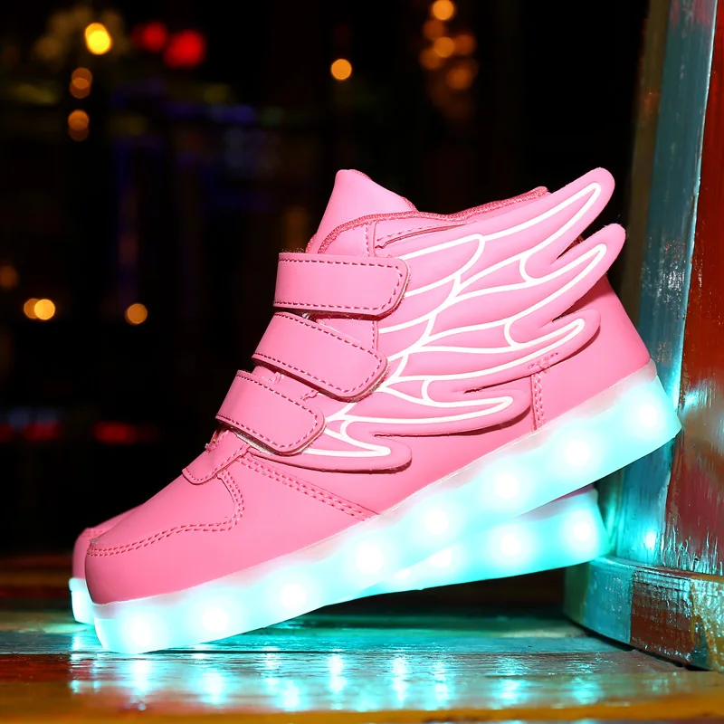 New 25~37 USB Charging Wings Luminous Children Sneakers Skateboard Light Designer Girls Boys Led Kids Toddler Casual Sport Shoes