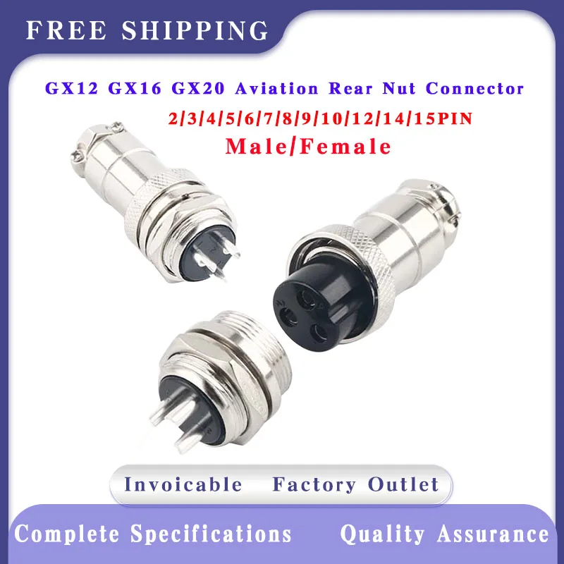 5/10/100 Sets GX12 GX16 GX20 2/3/4/5/6/7/8/9/10/12/14/15 PIN Aviation Fixed Connector Male Female Waterproof Rear Nut Connector