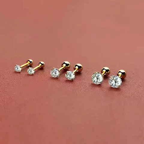 Brincos de zircão banhados a ouro 3/4/5 mm |   Joias modernas para orelha de vários tamanhos |   Acessório versátil transfronteiriço mais vendido do AliExpress