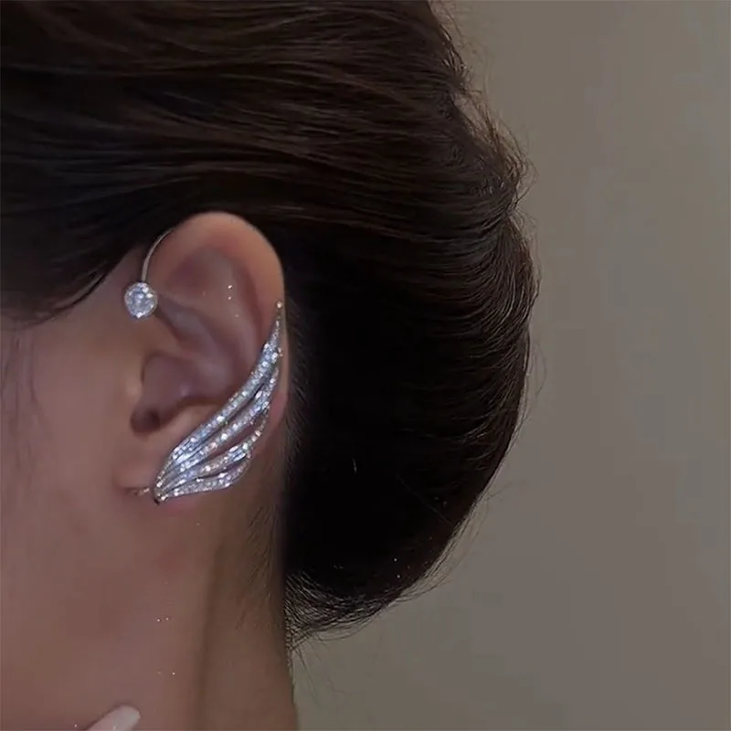 1PC Angel Wings Crystal Clip Earrings Simple Zircon Ear Stud for Women Piercing Ear Cuff Earring Jewelry Birthday Gift