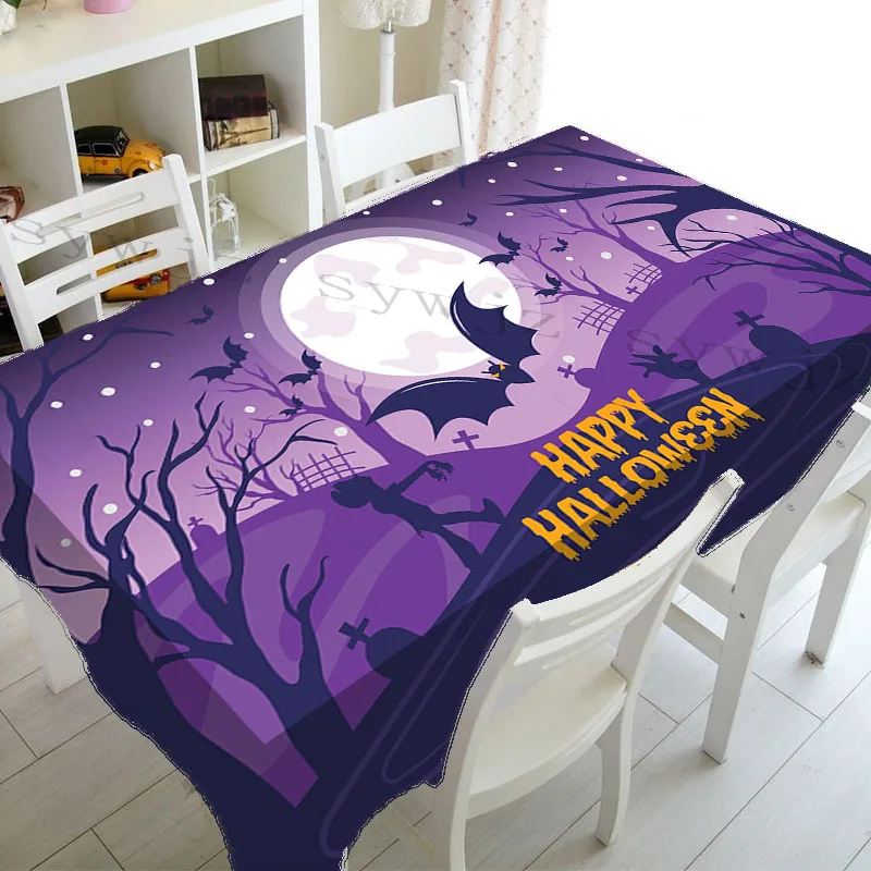 Halloween Rectangle Table Cloth, Halloween Castle Ghost Washable Ron Tablecloth for Family Dinner Party Outdoor Picnic Mats