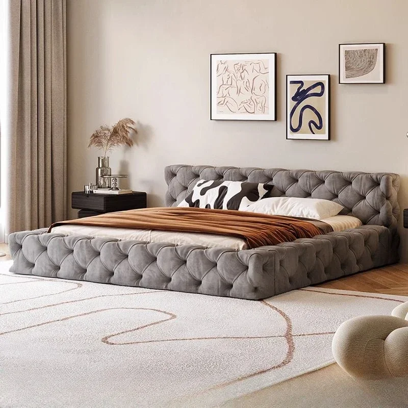 

Кровать для спальни в скандинавском стиле, кремовая, двуспальная, 180x200 см, элегантный и комфортный дизайн, кровать размера King Size, современный минимализм