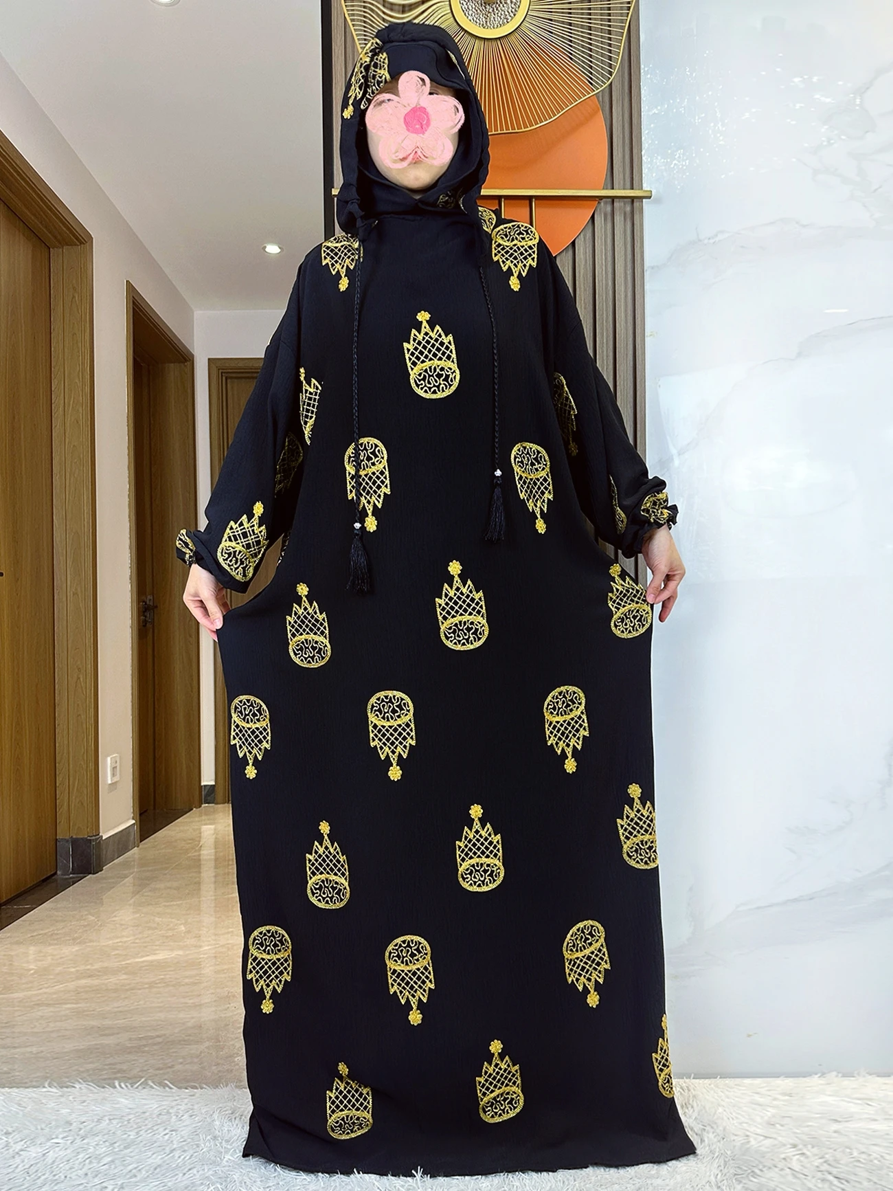 

2025 New Ramadan 100% Cotton Abaya Embroidered Prayer Garment Clothing Dubai Islamic Maxi Arab Robe Muslim Women Dresses