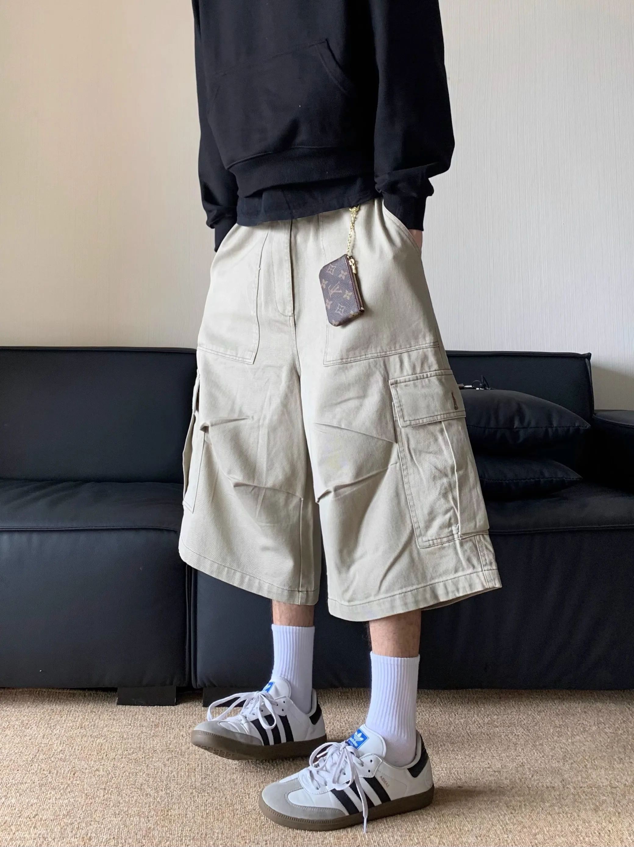 

American Retro Wide Leg Workwear Jeans Loose Casual orts for Men And Women with Big kets Seven-Foot Loose Fit Jeans