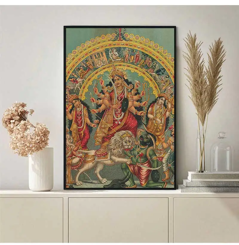 Traditional Indian Art Prints, Goddess of Abundance Posters, Hindu God, Lakshmi, Canvas Painting, Wall Pictures