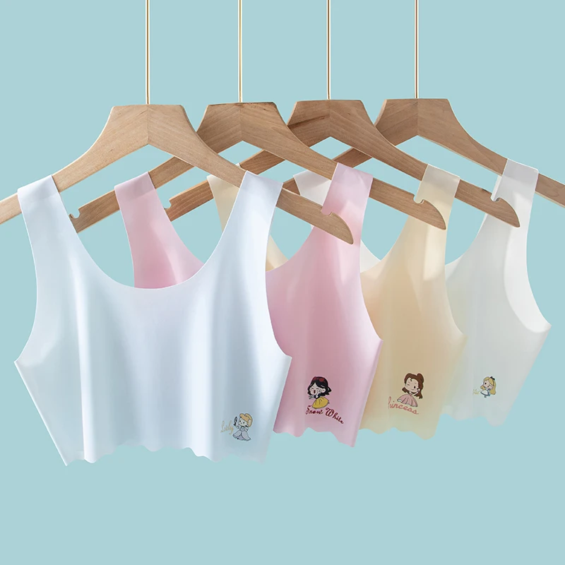 Ropa interior de seda de hielo para niña, sujetador de entrenamiento juvenil, camiseta sin mangas deportiva cómoda y transpirable, sujetador de desarrollo suave respetuoso con la piel, 4 Uds.