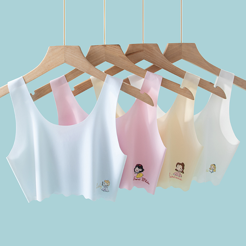 4pcs Ice Silk Girls' Underwear Youth Training Bra Comfortable Breathable Sports Tank Top Skin Friendly Soft Developmental Bra