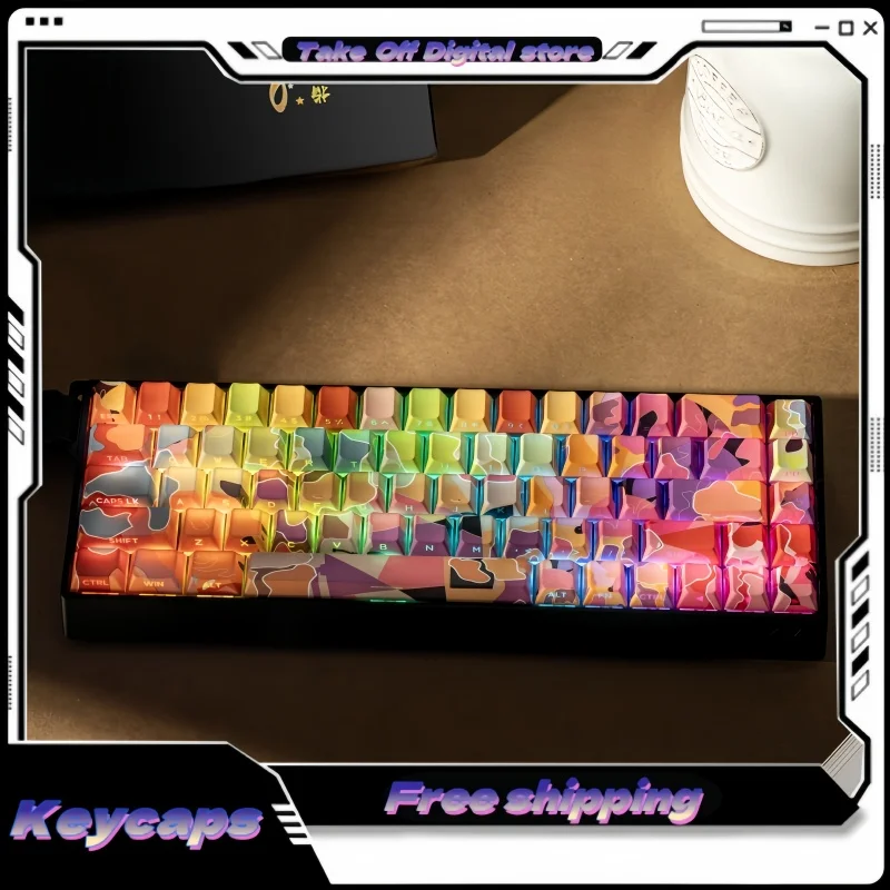 Creative Colorful Theme Mechanical Keyboard Keycaps 130 Pieces Resin Material Thermal Sublimation Process Personalized Keycaps