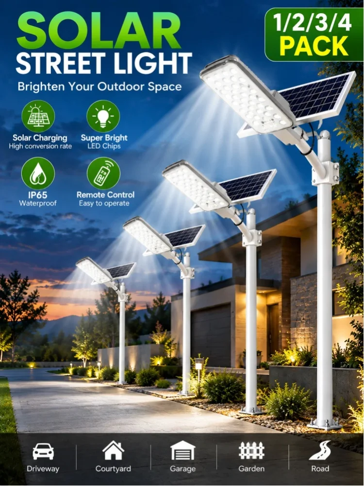 Lampy solarne do oświetlenia ulicznego, 1000 W, lampa zasilana energią słoneczną, włączana automatycznie o zmierzchu i wyłączana o świcie, z baterią 6000 mAh, 128 diod LED, wyjątkowo jasne — 2