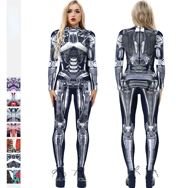 Carnival Cosplay Robot Punk Jumpsuit Costumes Set Catsuit Sexy Women Cosplay Costumes Cyberpunk Zentai Halloween party Bodysuit