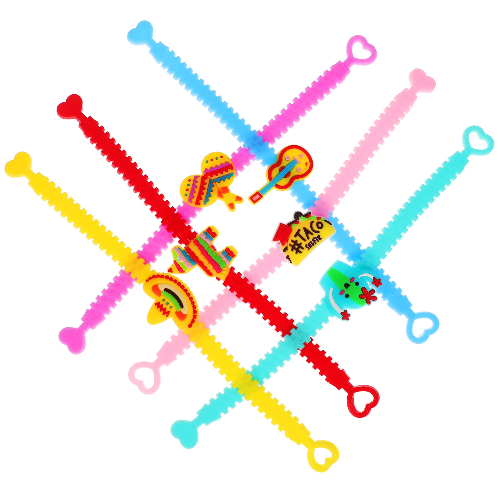 

12Pcs Mexican Fiesta Party Wristbands Colorful PVC Bracelets Cartoon Style Festive Carnival Accessories Mexican Party Bracelets