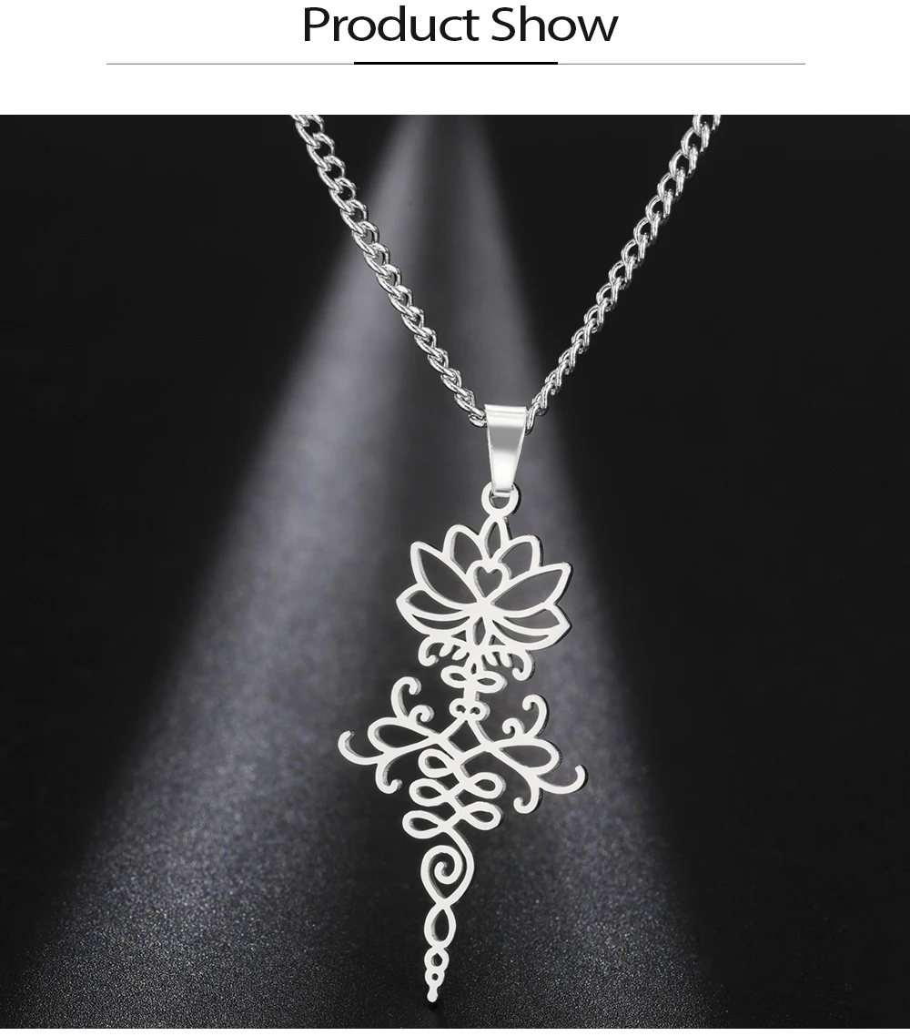 COOLTIME Lotusblume Anhänger Damen Halskette Edelstahl Mode Buddhismus Wiedergeburt und Reinheit Charm Halskette Amulett Schmuck – Detail 6