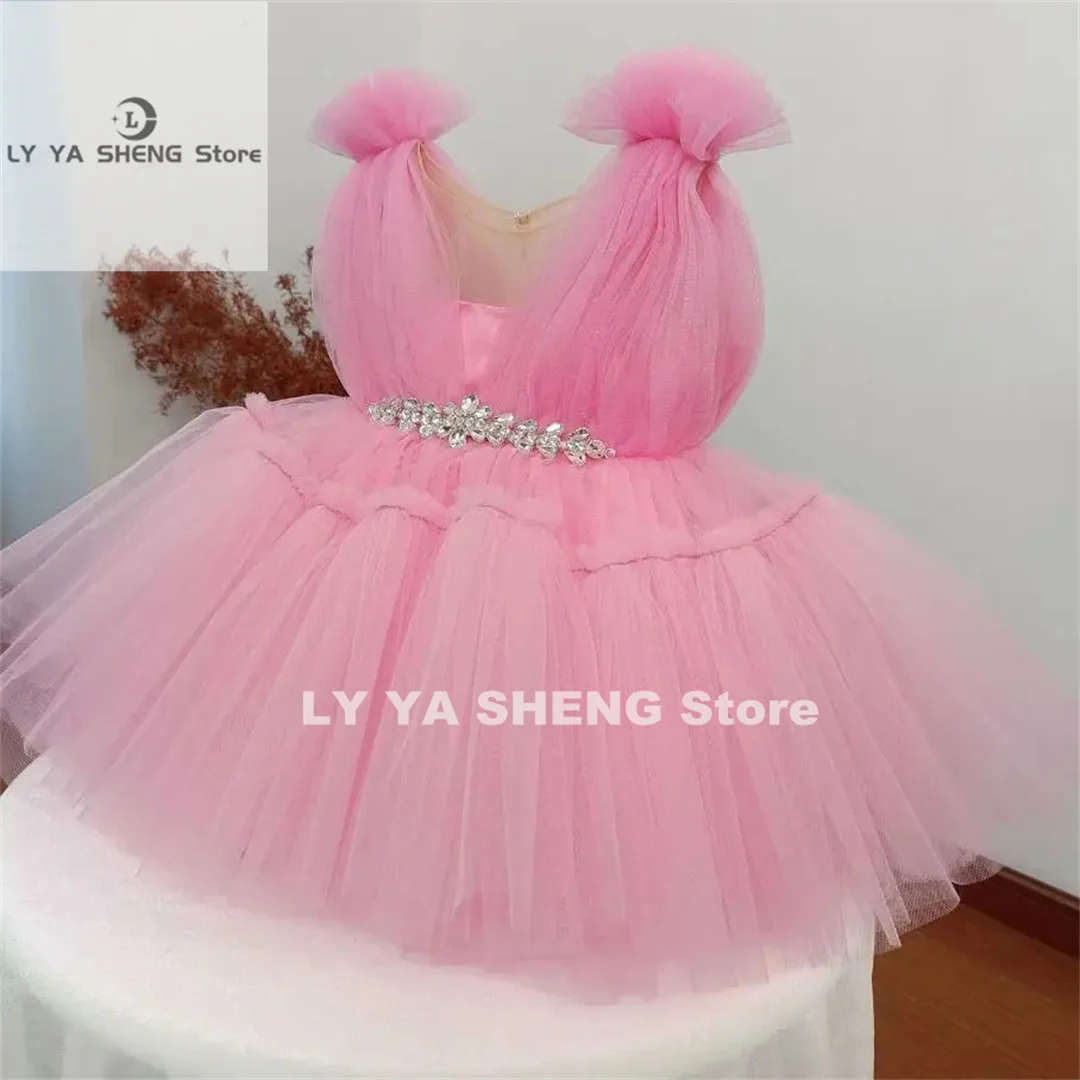 Flower Girl Dresses  A-line Skirt Appliques Sequin With Tailing Long Sleeve For Wedding Birthday Banquet Princess Gowns