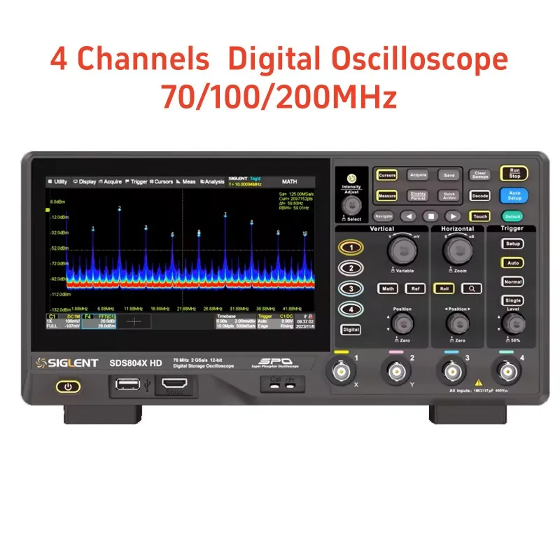 4 Channel Oscilloscope 70MHz 100MHz 200MHz Bandwidth 80,000wfs/s 12Bit 7-Inch Touchable Screen Oscilloscope Tester Tools