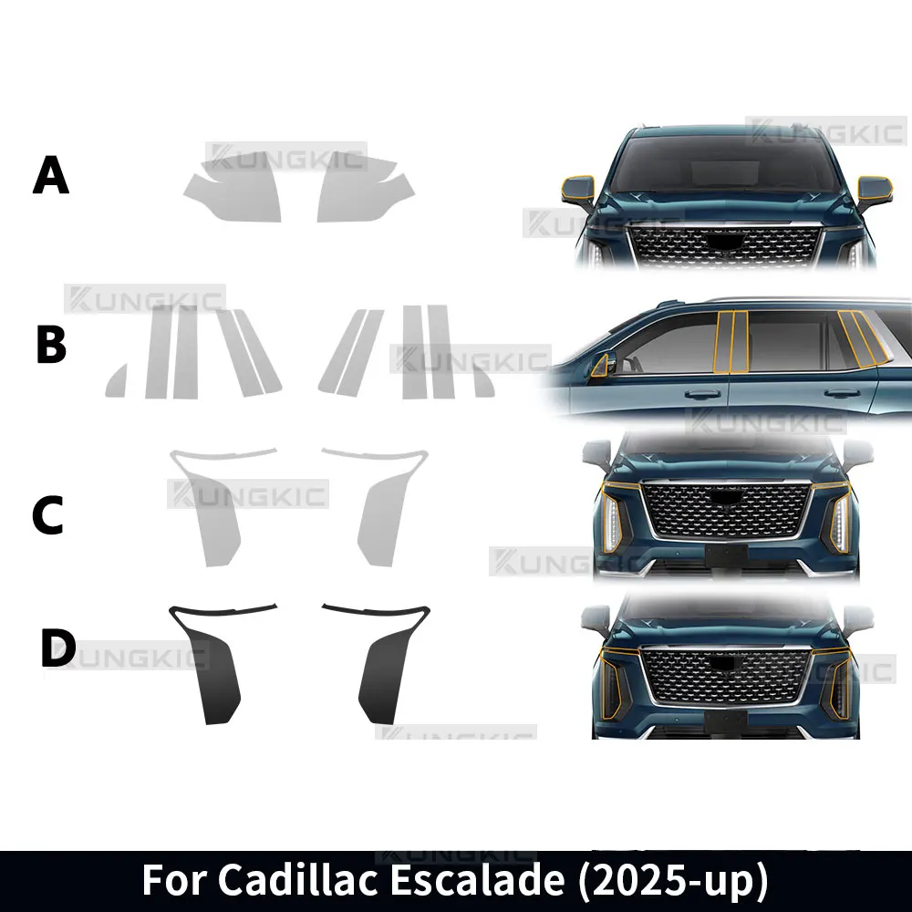 For Cadillac Escalade 2025-up TPU Paint Protection Film Sticker Anti-scratch Clear Smoked Headlight Reaiview B C Pillars Decal