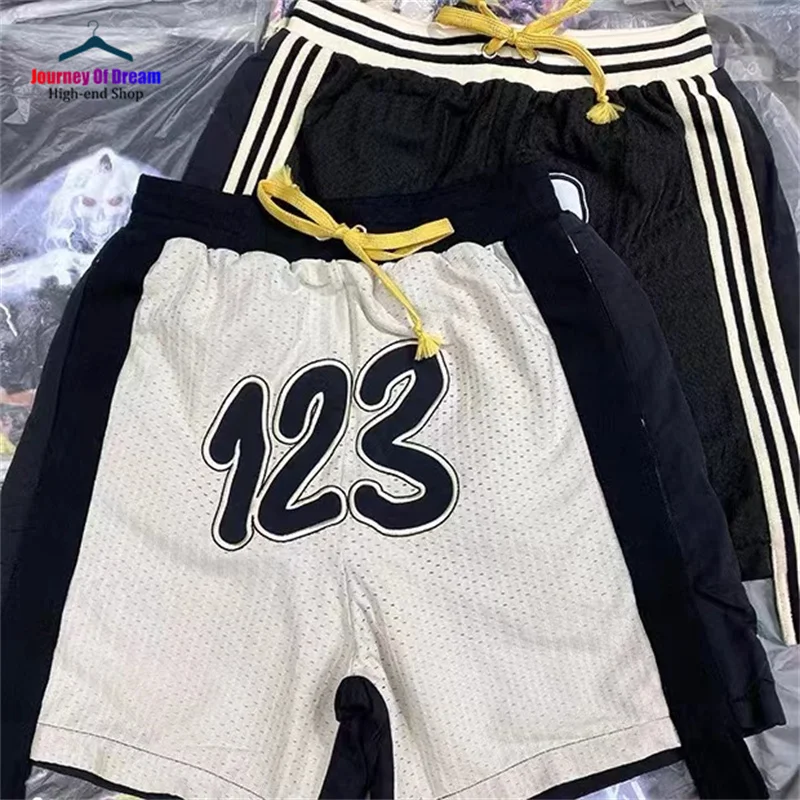 

Tide High Street RRR123 Mesh Basketball Sports Shorts 1:1 Embroidery 123 Logo Loose Breathable Mens Womens Shorts Summer