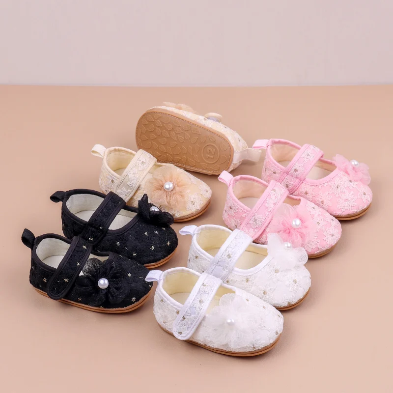 

2025 Spring Baby Girls Princess First Walking Toddler Shoes With High Quality Embroidery Design And TPR Sole For 0-18M Baby