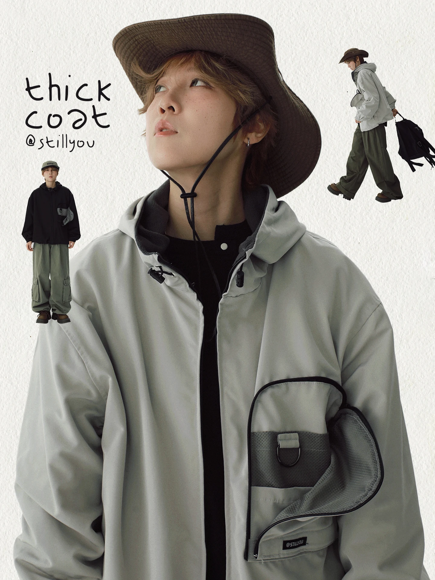 

STILLYOU Original 3D Zipper ket Fce Lined Casual Jaet Women's Loose Fit Windproof Polyester Long Sve Hooded Coat