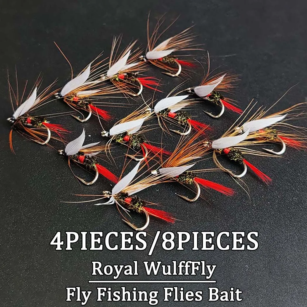 4/8 Teile/schachtel Fliegenfischen Trockenfliegen Köder Royal WulffFly Angelköder Nymphe Fliegenköder Forelle Bass Fliegenfischen Fliegenköder Größe # 10
