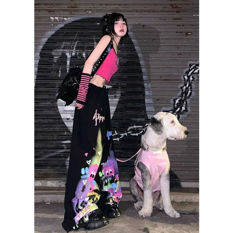 Deeptown Cyber Y2k Sweatpants Woman Pink Japanese Harajuku Baddies Trashy Rave Outfit Punk Pants Black Korean Style Joggers Kpop