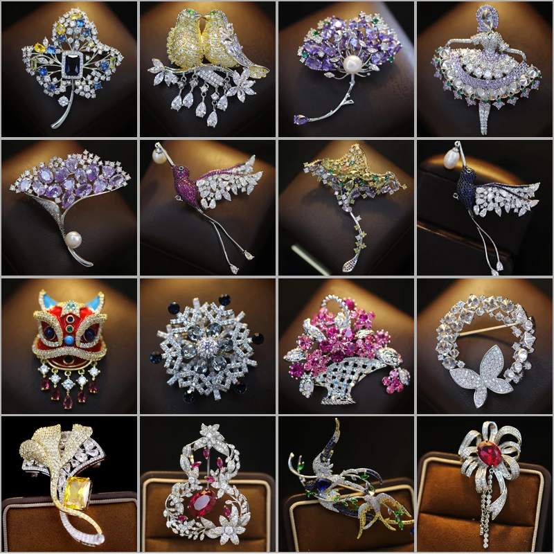 Luxury Design คริสตัลดอกไม้ตะกร้าเกล็ดหิมะเข็มกลัดสําหรับผู้หญิงแฟชั่น Maple Leaf สัตว์ Corsage Coat ชุดอุปกรณ์เสริม Pins