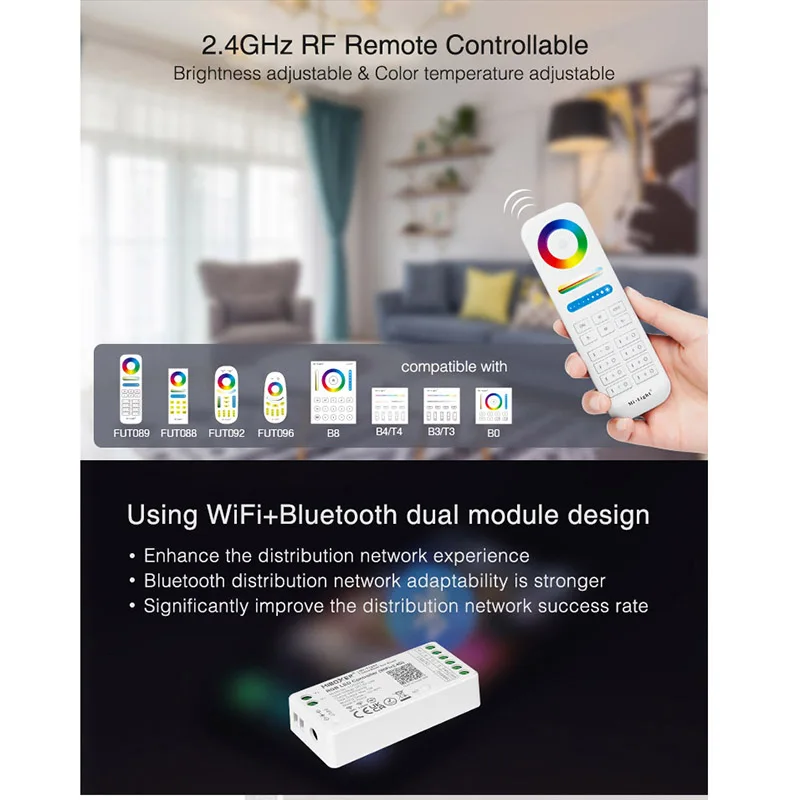 Miboxer 12V 24V 12A Tuya 2.4G WiFi RGB+CCT LED Light Controller DMX Dimmer Bluetooth-compatible 4.2 with DMX 512 LED Transmitter