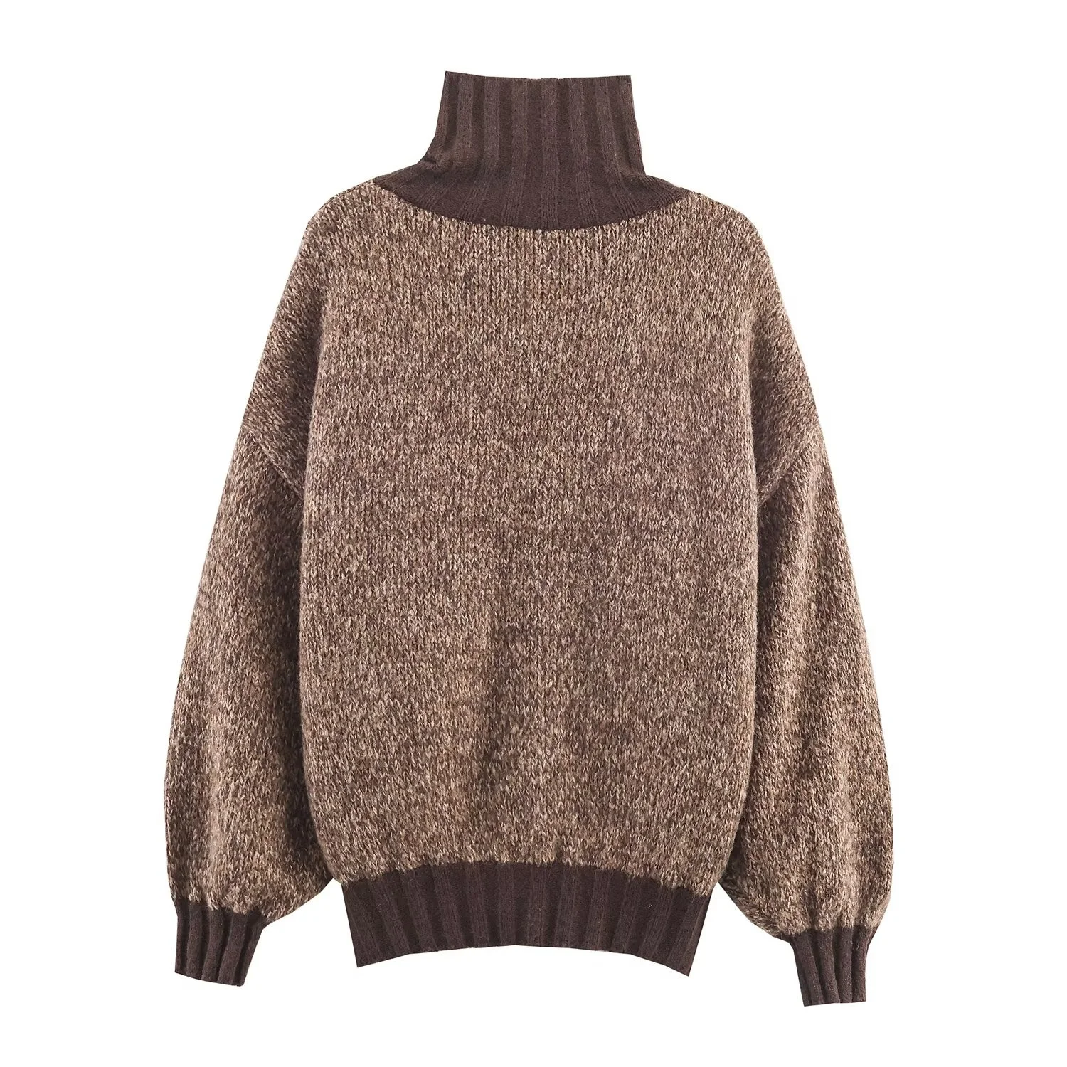 2022 Winter Neue Damenbekleidung Einfacher und eleganter High-Neck-Farbblock-Pullover Warme und vielseitige Strickjacke