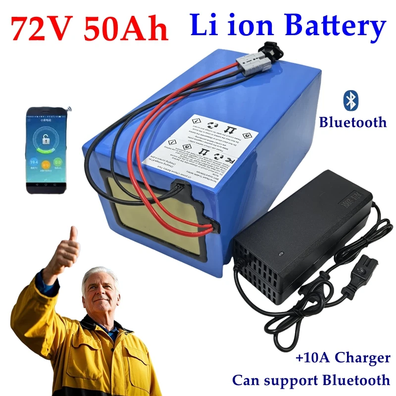 

Li-ion de lítio 72V 50Ah com Bluetooth para Vélo, Scooter, Moto, Camion-rue, Chargeur 10A, 5000W, 10kW