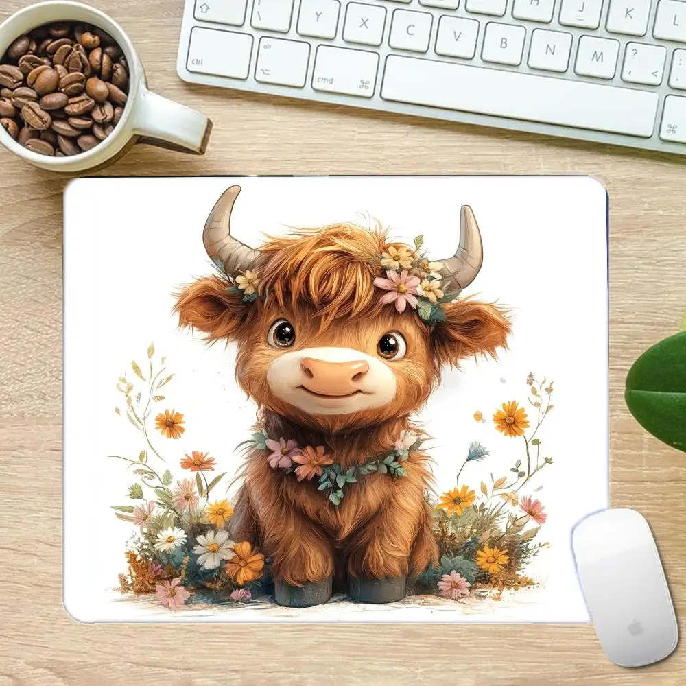 Mouse Pads For Office Desktop Games Dreamy Highland Cow Pink Blossom Glitter Star Dark Background Game Card Pad