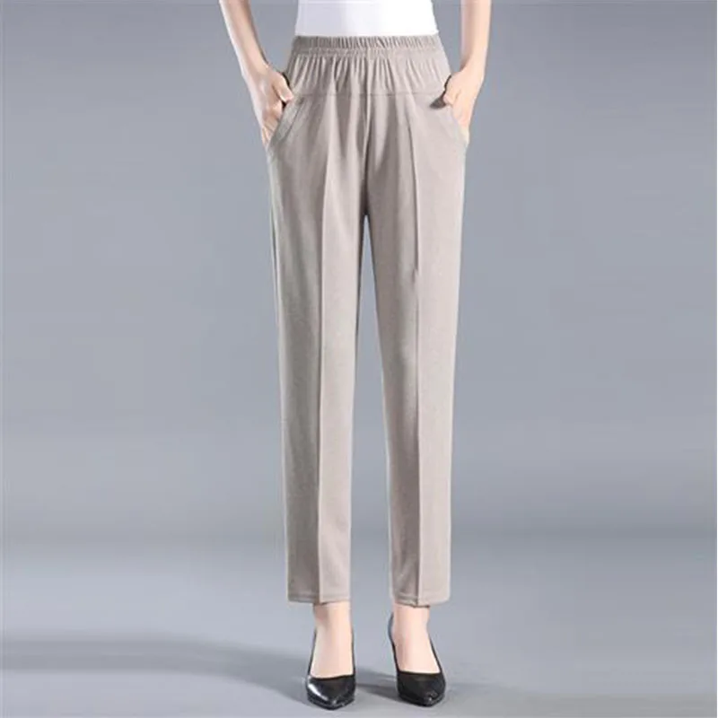 Pantalon droit décontracté pour femme, grande taille 5XL, printemps été, mince, élastique, taille haute, mode, diamants, poche, nouveau