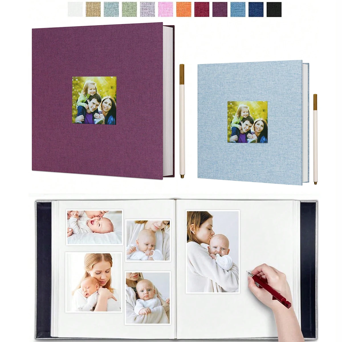 Album photo grand et petit format, auto-adhésif, 20 feuilles/40 pages, album de bibliothèque DIY pour le stockage de photos de bébé, de famille, d'anniversaire et de mariage