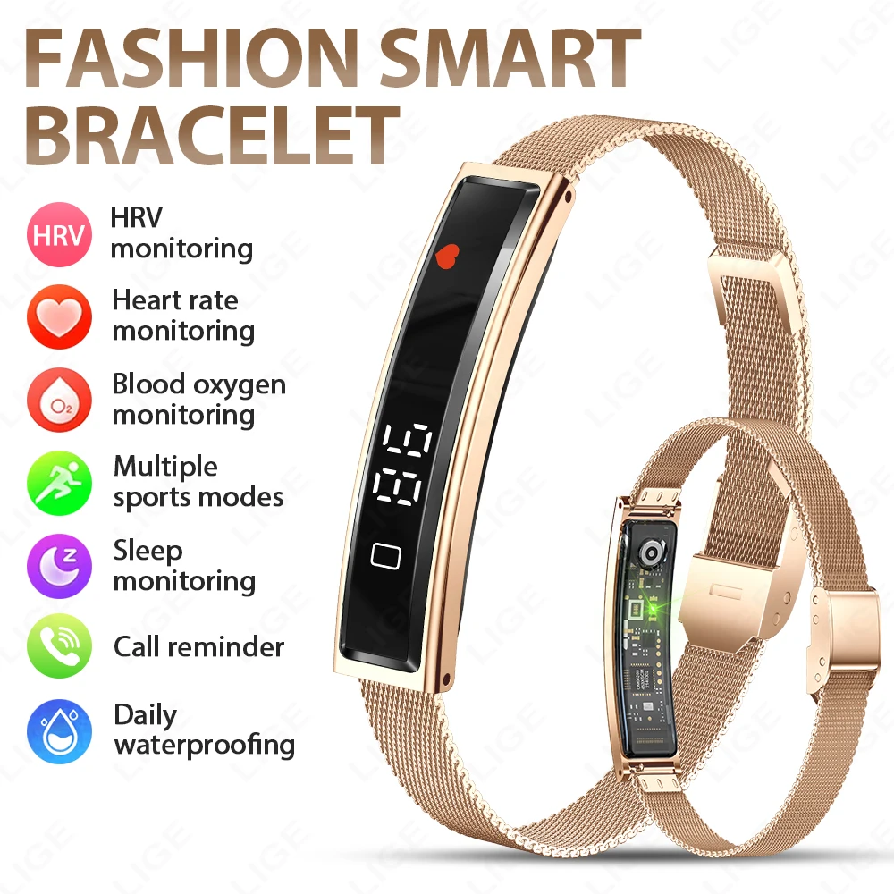 LIGE Smart Bracelet Laris Manis, Pelacak Kebugaran dan Kesehatan, Tahan Air, Pengingat Panggilan dan Pesan, Smartwatch untuk IOS dan Android