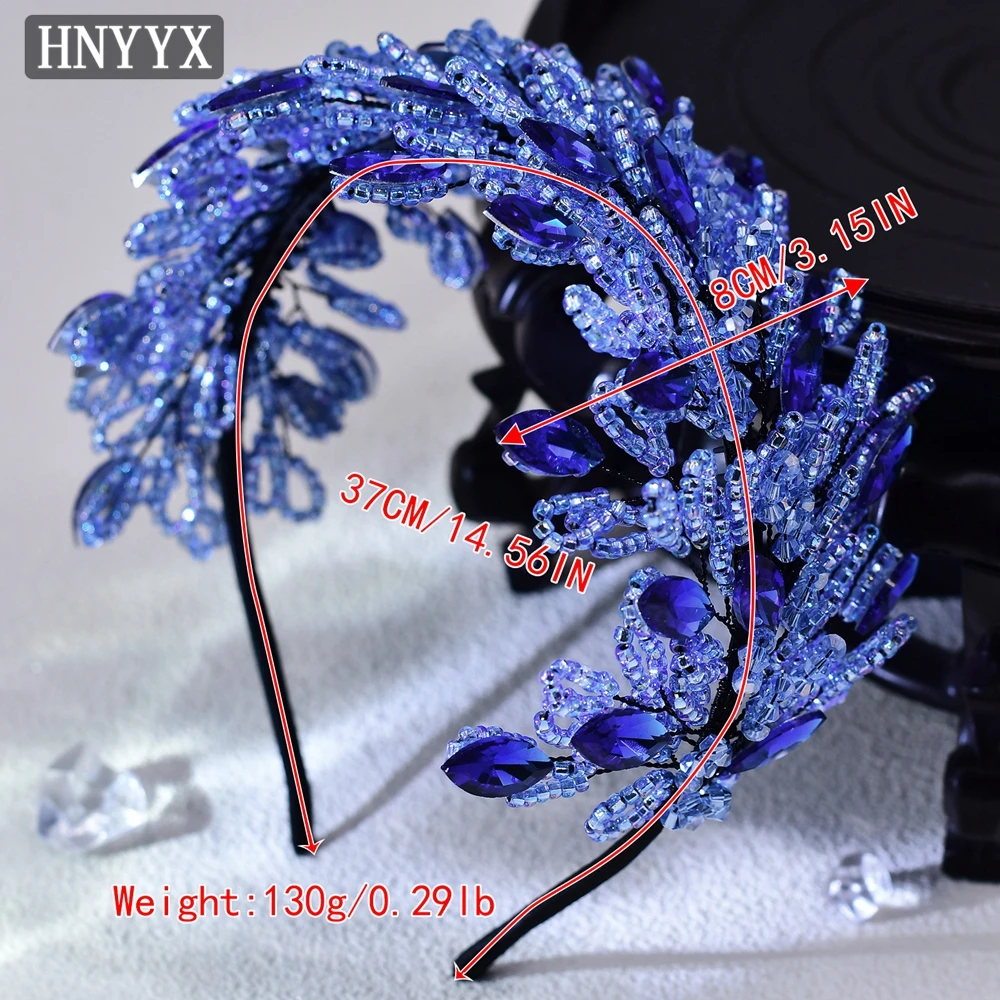 HNYYX-Vintage strass frisado Headband para mulheres, handmade cristal cabelo Hoop para meninas, festa, férias cabelo acessórios, azul, A165