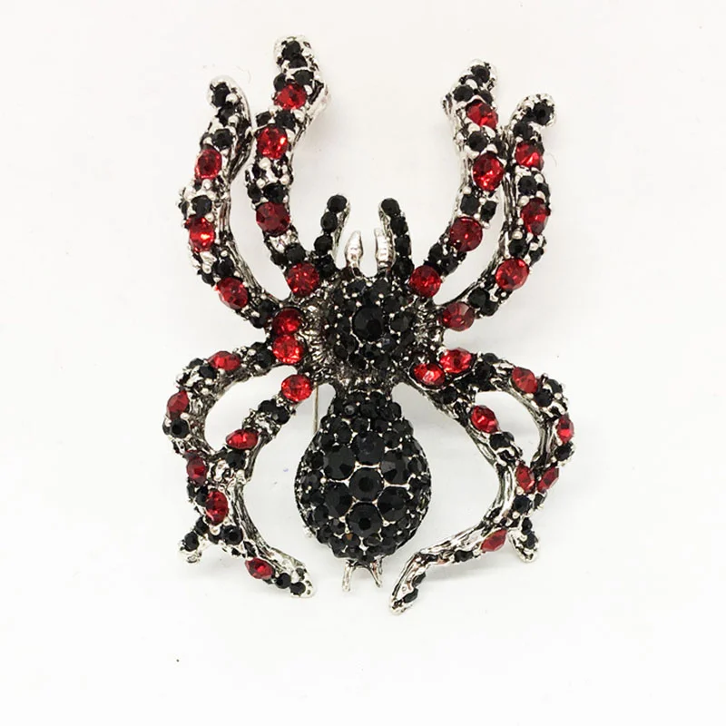 Spilla vintage con ragno con strass, unisex, alla moda, per uomo e donna, rosso lucido, con distintivo per insetti, accessori regalo all'ingrosso