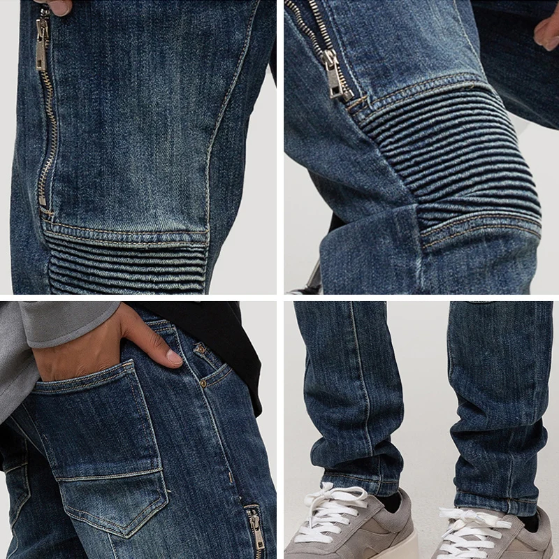 Street Fashion Men Jeans Retro Blue Elastic Slim Fit Ripped Jeans Men Punk Trousers Spliced Designer Hip Hop Denim Pants Hombre