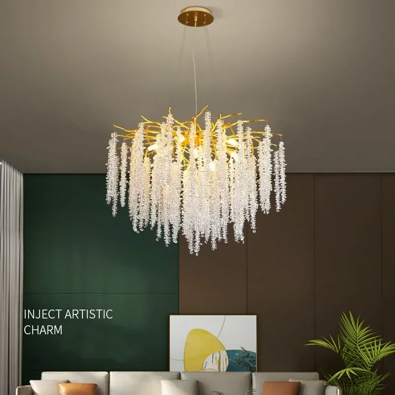 Post Modern G9 Led Chandelier Gold Branch Chandelier Lighting K9 Crystal Curtain Decorative LED Lamp Pendant Lights Lamp Fixture