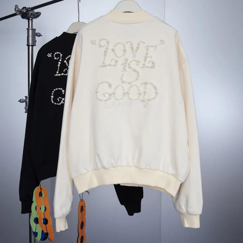 

American Street Trend GOODBRAND Baseball Jacket Autumn/winter Casual Solid Color Embroidery Pearl Good Jackets