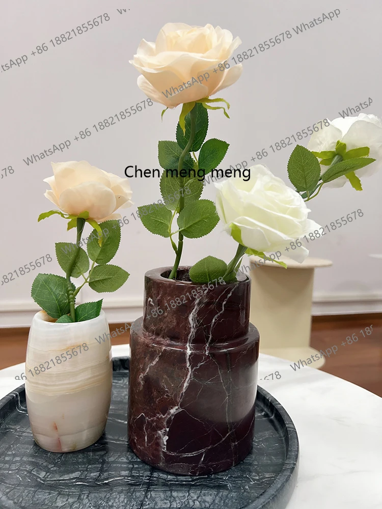 Simple Modern Light Luxury Vase Guest Home Soft Outfit Model Room Living Room Pastoral Natural Marble Flower Decoration