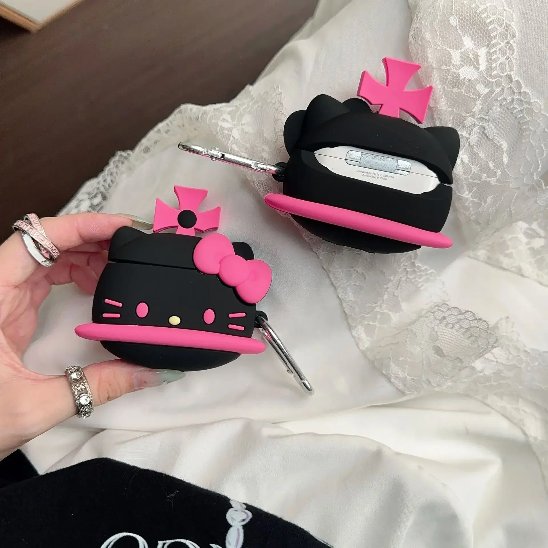 For Airpods 4 Case 2024,Hello Kitty Black Star Planet Silicone Earphone Cover For Airpod 4 Case/Airpods Pro 2 Case Girls Women