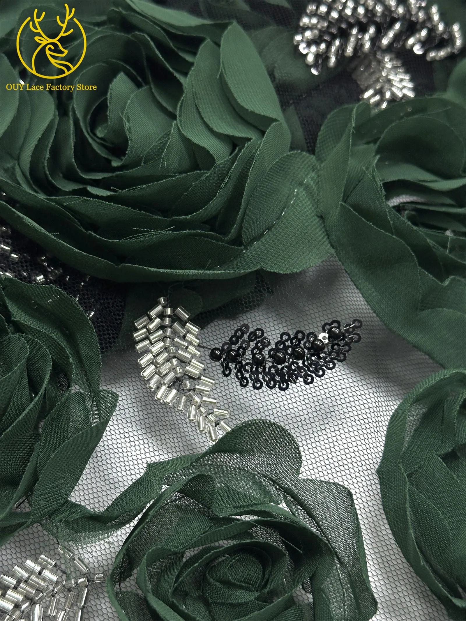 3D-Rosen-High-End Nigerianischer Tüll-Spitzenstoff 2026 – Hochwertiger afrikanischer Pailletten- und Perlen-Spitzenstoff für Brautkleider und Hochzeitskleider zum Nähen – Detail 13