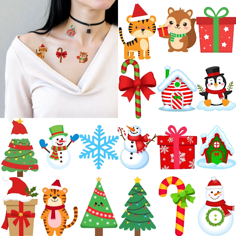 

54pcs Temporary Tattoo Christmas Stickers Waterproof Long-lasting Body Stickers Holiday Decorations Temporary Tattoo Stickers