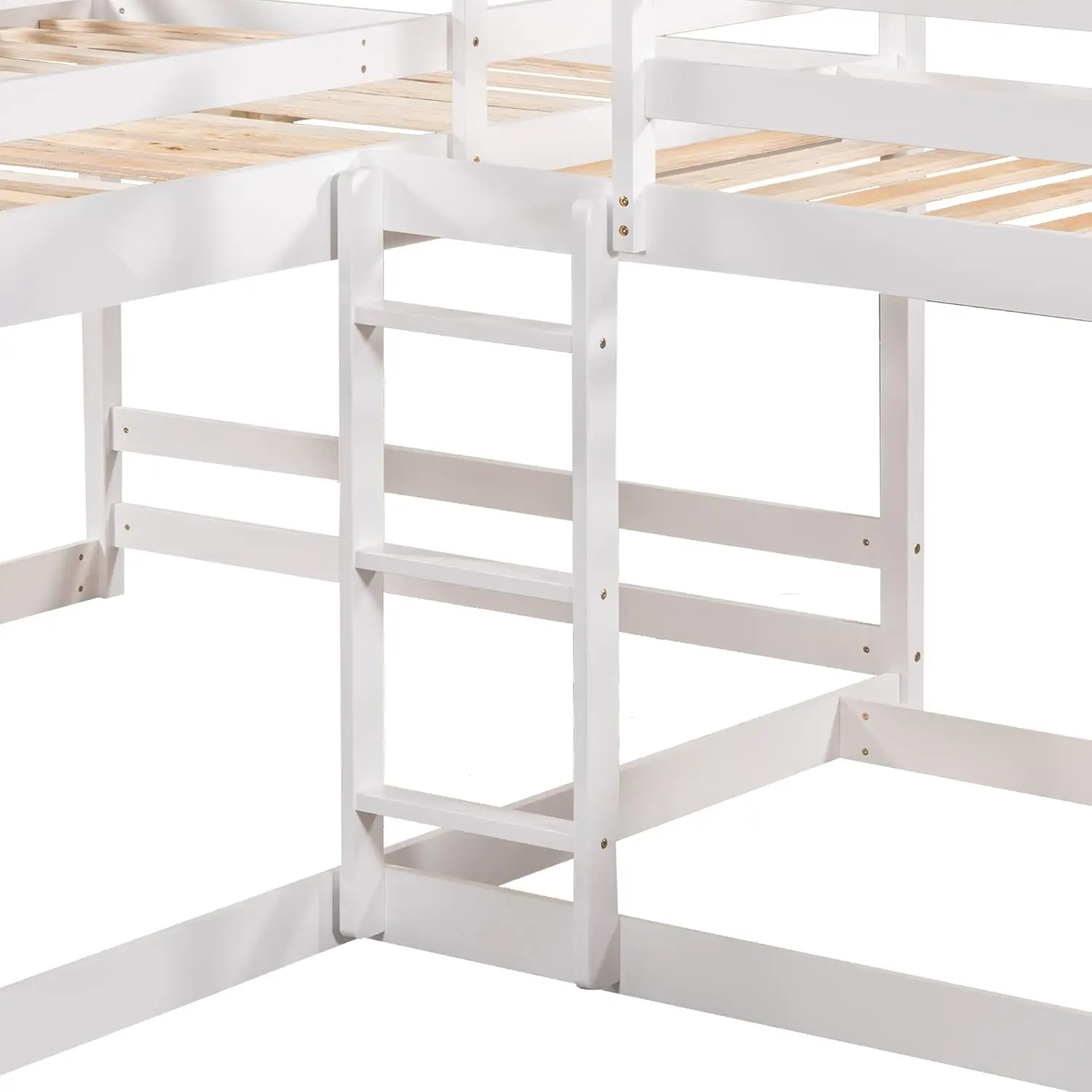 L Gevormd Voor 4, Houten Quad Stapelbed Met Glijbaan, Vol Vol Met Twin Over Twin-Over Twin Stapelbed Bevestigd Voor Kinderen