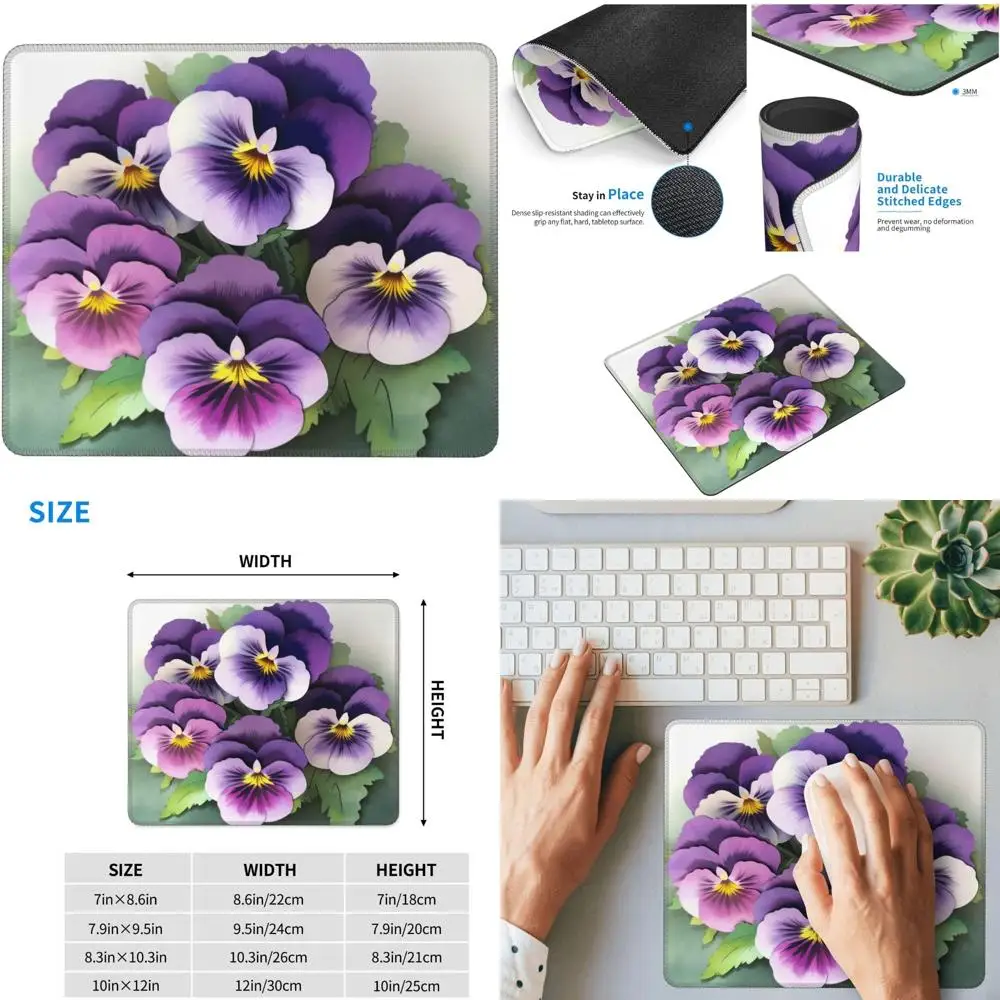 

Pansies Flower Print Gaming Mouse Pad - 10x12 Inches with Anti-Slip Rubber Base and Stitched Edge
