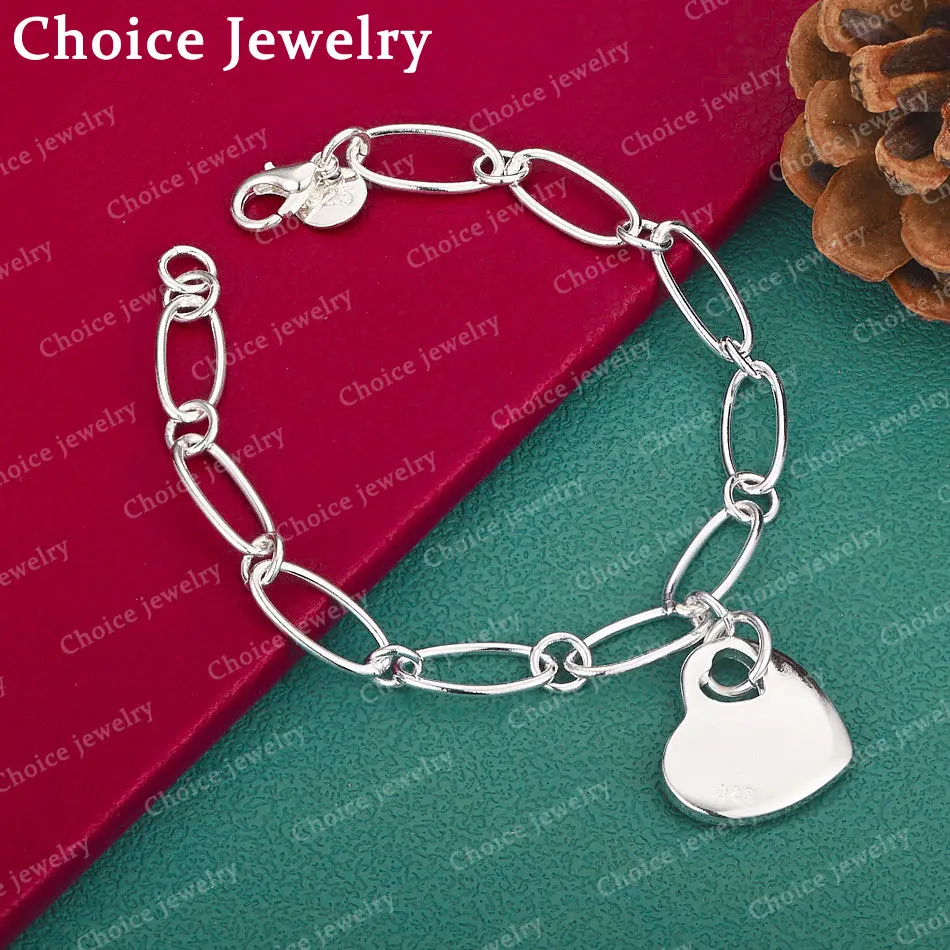 925 Sterling Silber Herzanhänger-Kettenarmband für Damen und Herren, Modeschmuck, Charm, klassische Eleganz, Partygeschenke
