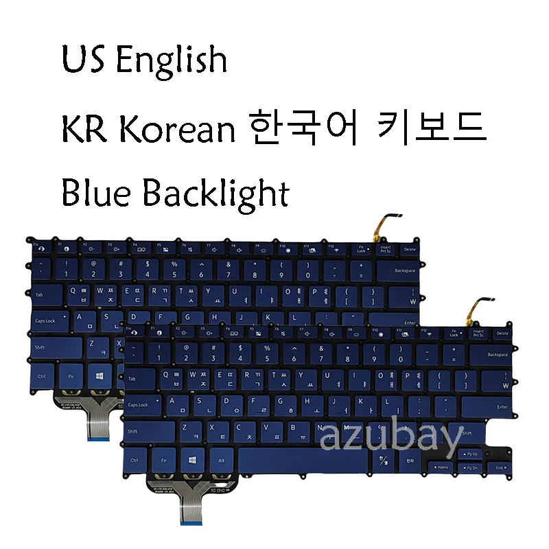 Teclado coreano para Samsung NP930sbe NP 930sbe NT930sbe, 930sbe, BA5904356A, BIH4M2N0183, BA5904356B, BIH4M2K0621, azul retroiluminado, EE. UU.