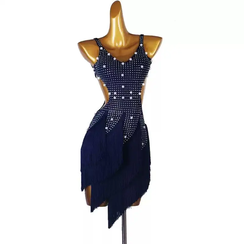 

Rhinestones Latin Dance Skirt Womens Sports Party Dresses Competition Costumes Ballroom Clothes Prom Performance Practice Wear